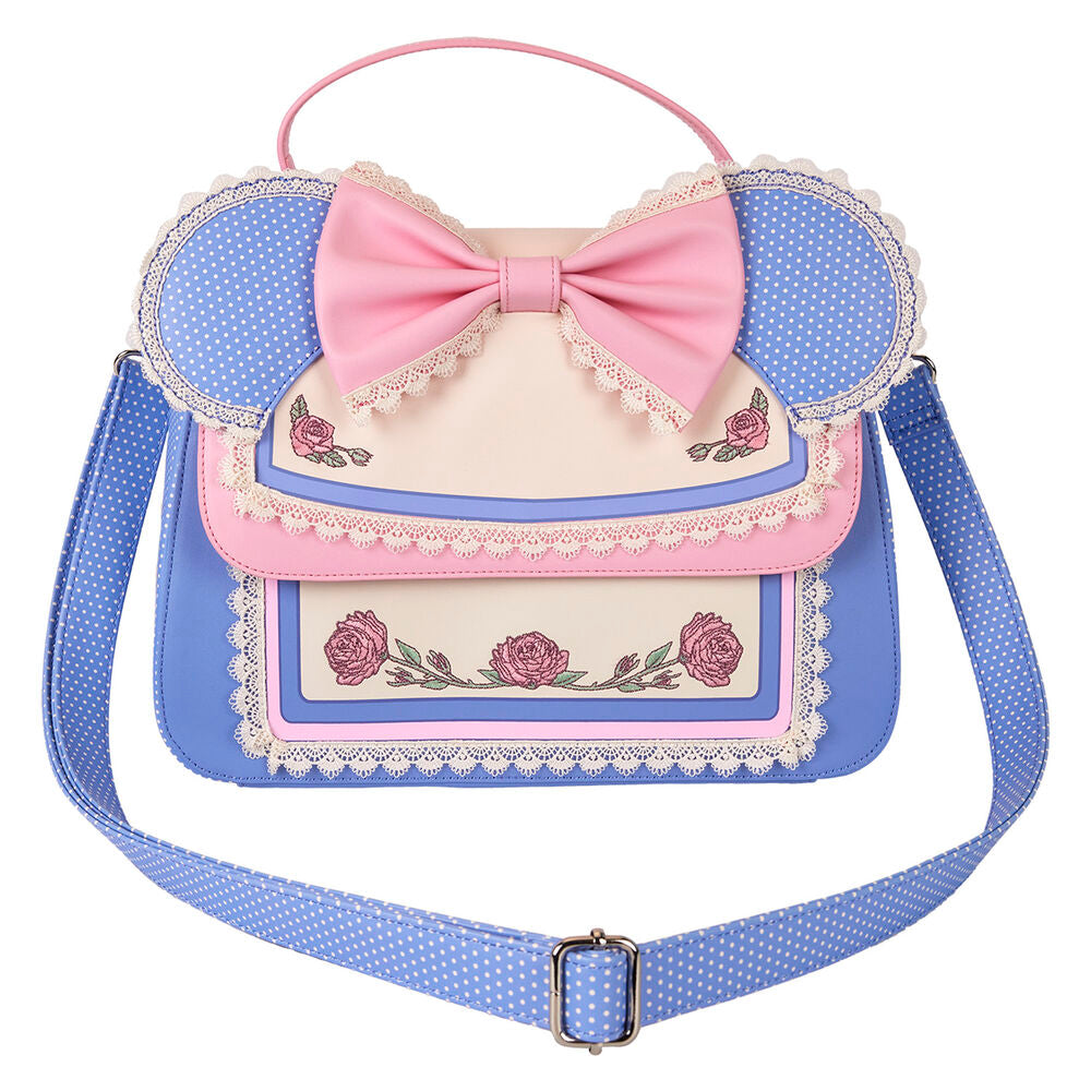 Bolso bandolera Loungefly Minnie Disney con diseño floral rosa y azul pastel